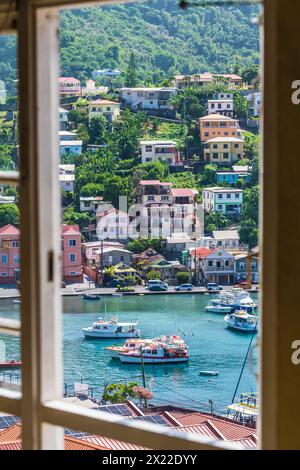 View from the Immaculate Conception church, harbor, old town, St. George`s, Grenada, Lesser Antilles Stock Photo